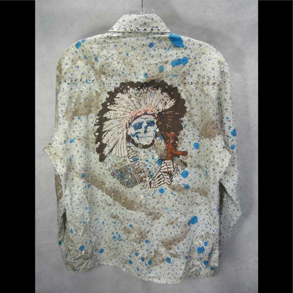 Vtg GRAIL Pearl Snap T Shirt Size L Paint Splat